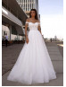 Off Shoulder Ivory Lace Glitter Tulle Wedding Dress